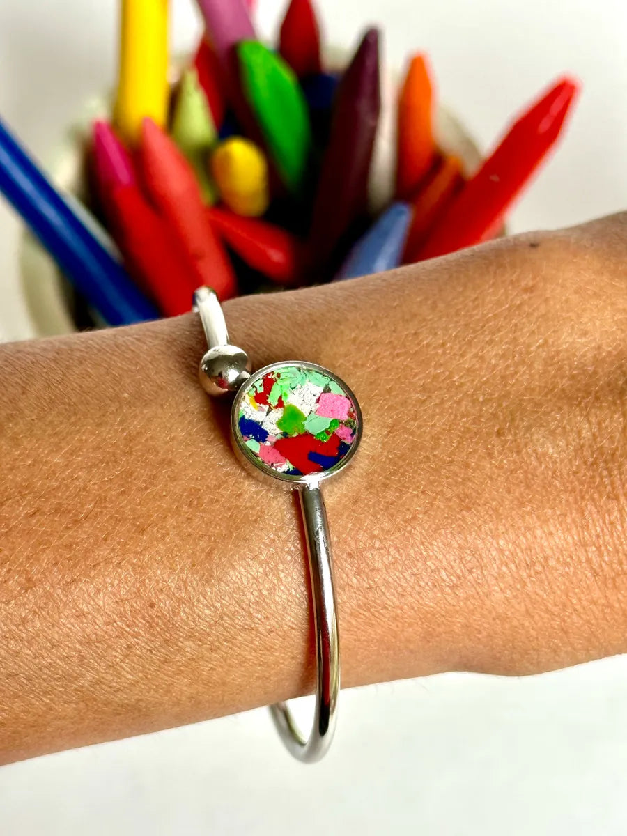 flexible stainless steel cuff bracelet crafted with crayons by crayonfetti