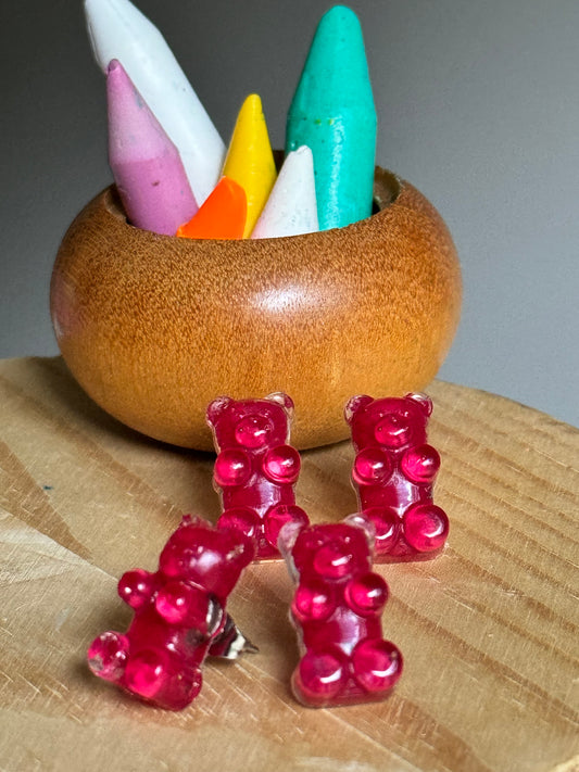 Red Gummy Crayon Bear Studs