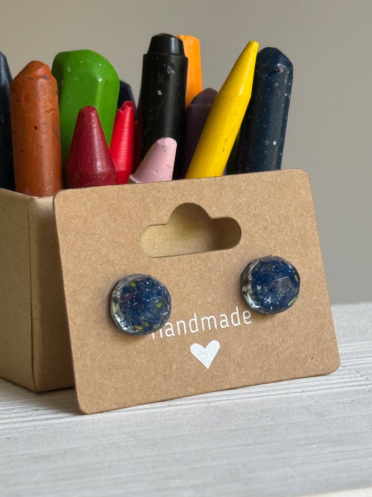 Small Round Crayonfetti Studs (Metallic Blue)