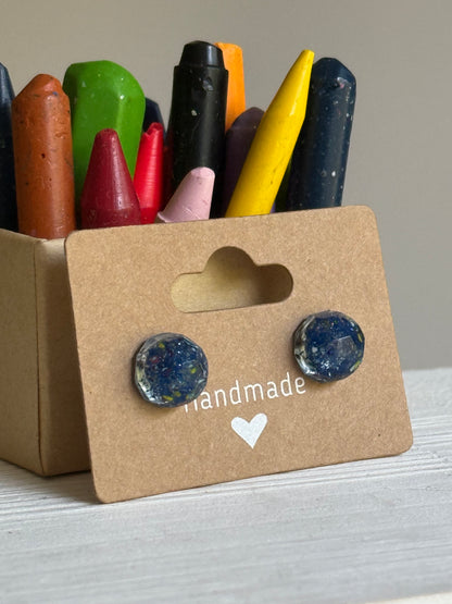 Small Round Crayonfetti Studs (Metallic Blue)