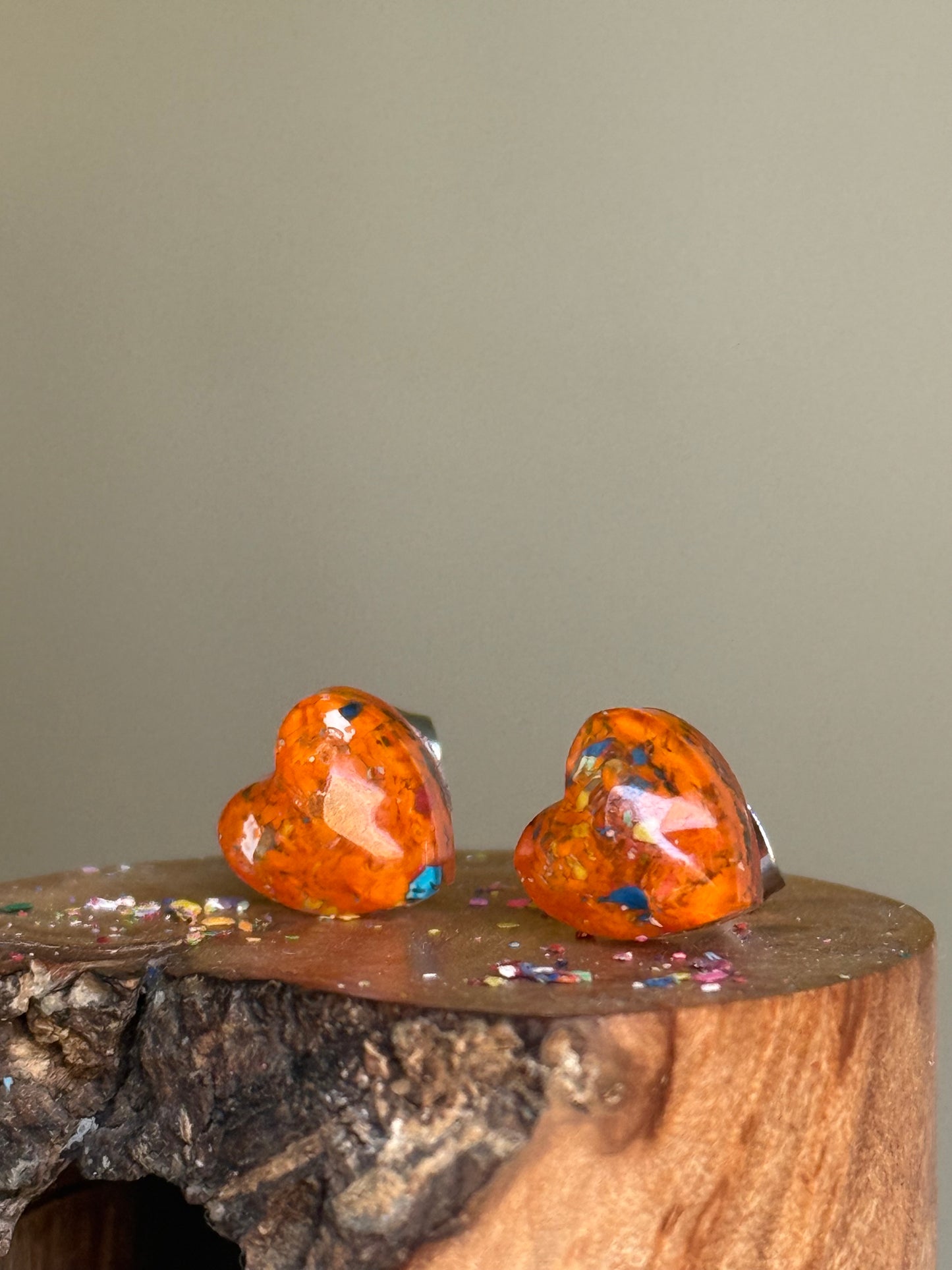 Freckled Orange Heart Studs