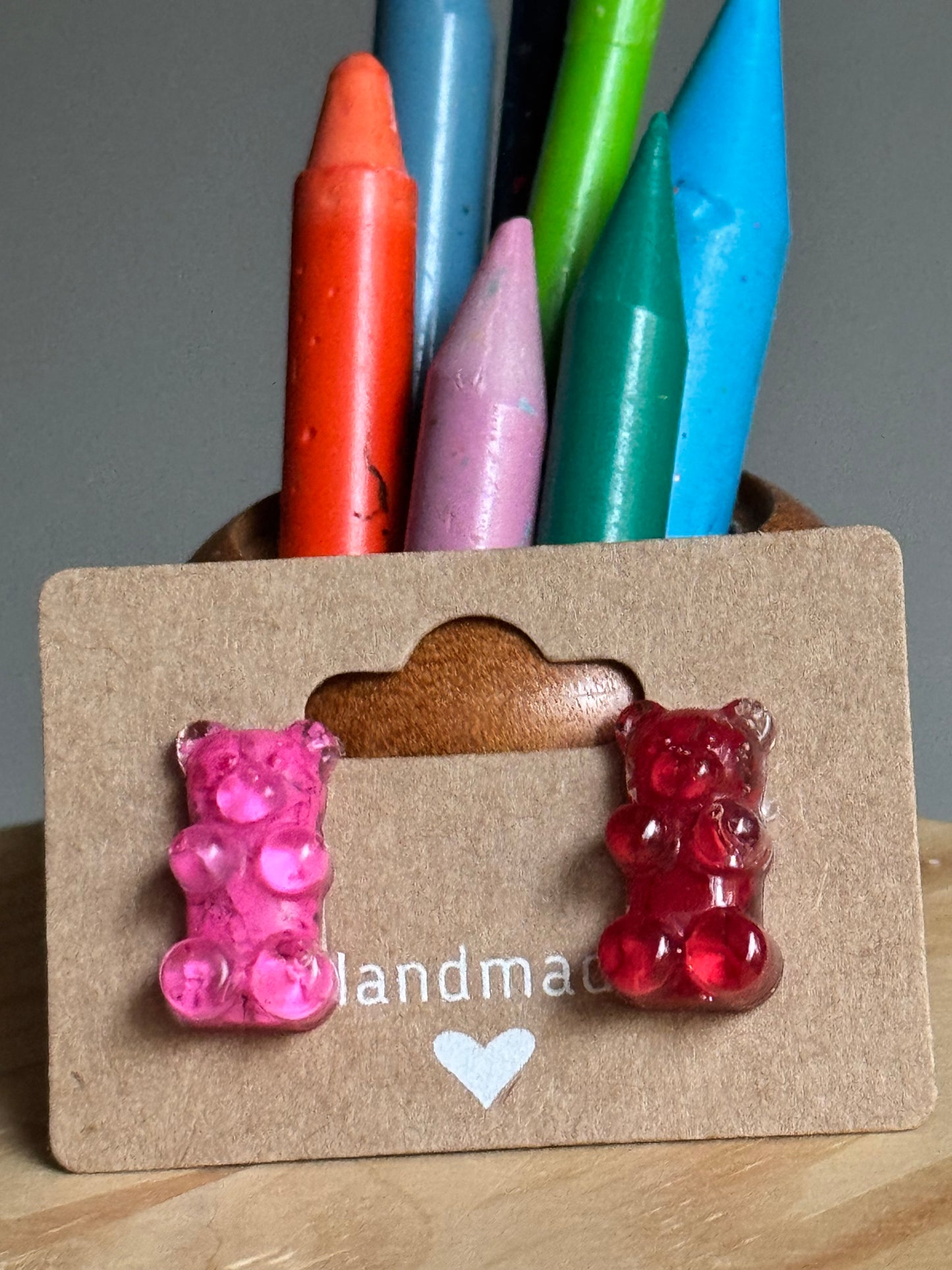 Crayon Bear Studs (Red and Pink)