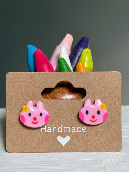 Pink Bunny Eraser Studs