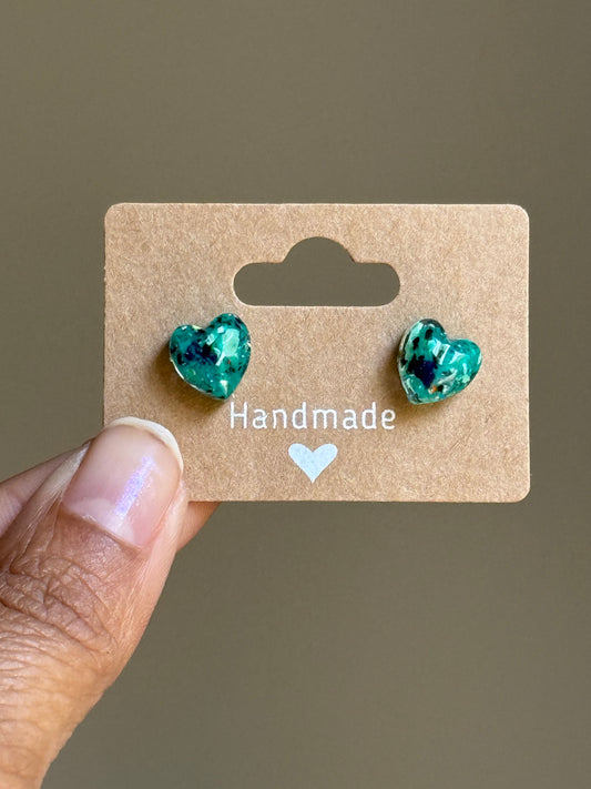 Small Heart Crayonfetti Studs (Caribbean Sea)