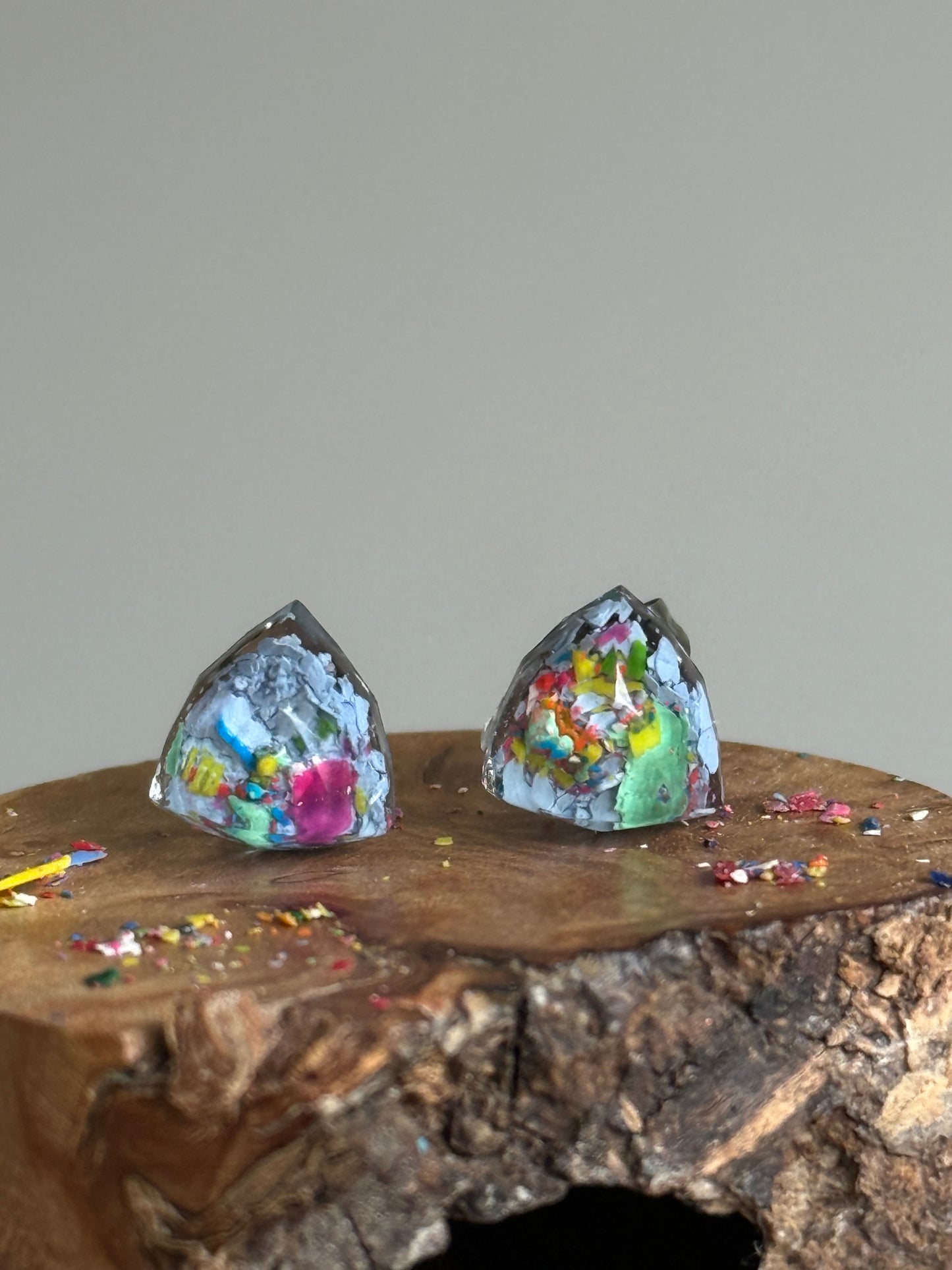 Freckled Periwinkle Triangle Studs