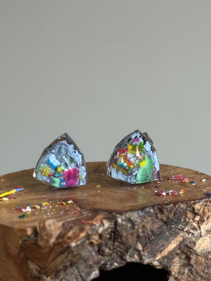 Freckled Periwinkle Triangle Studs