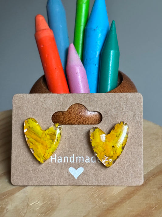 Yellow Resin Heart Studs