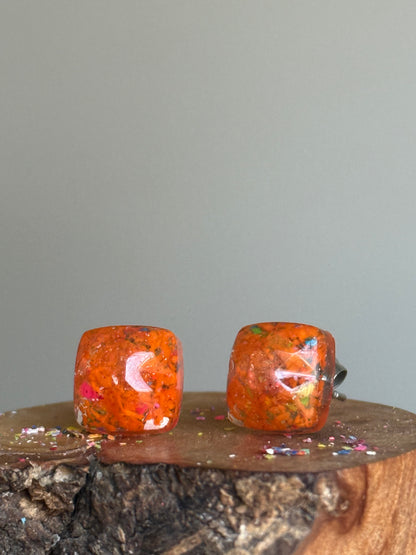 Freckled Orange Square Studs