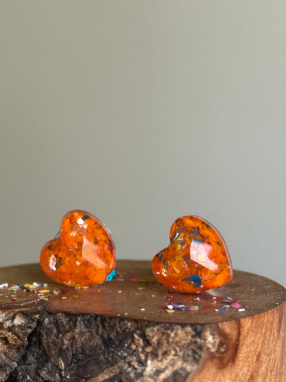 Freckled Orange Heart Studs