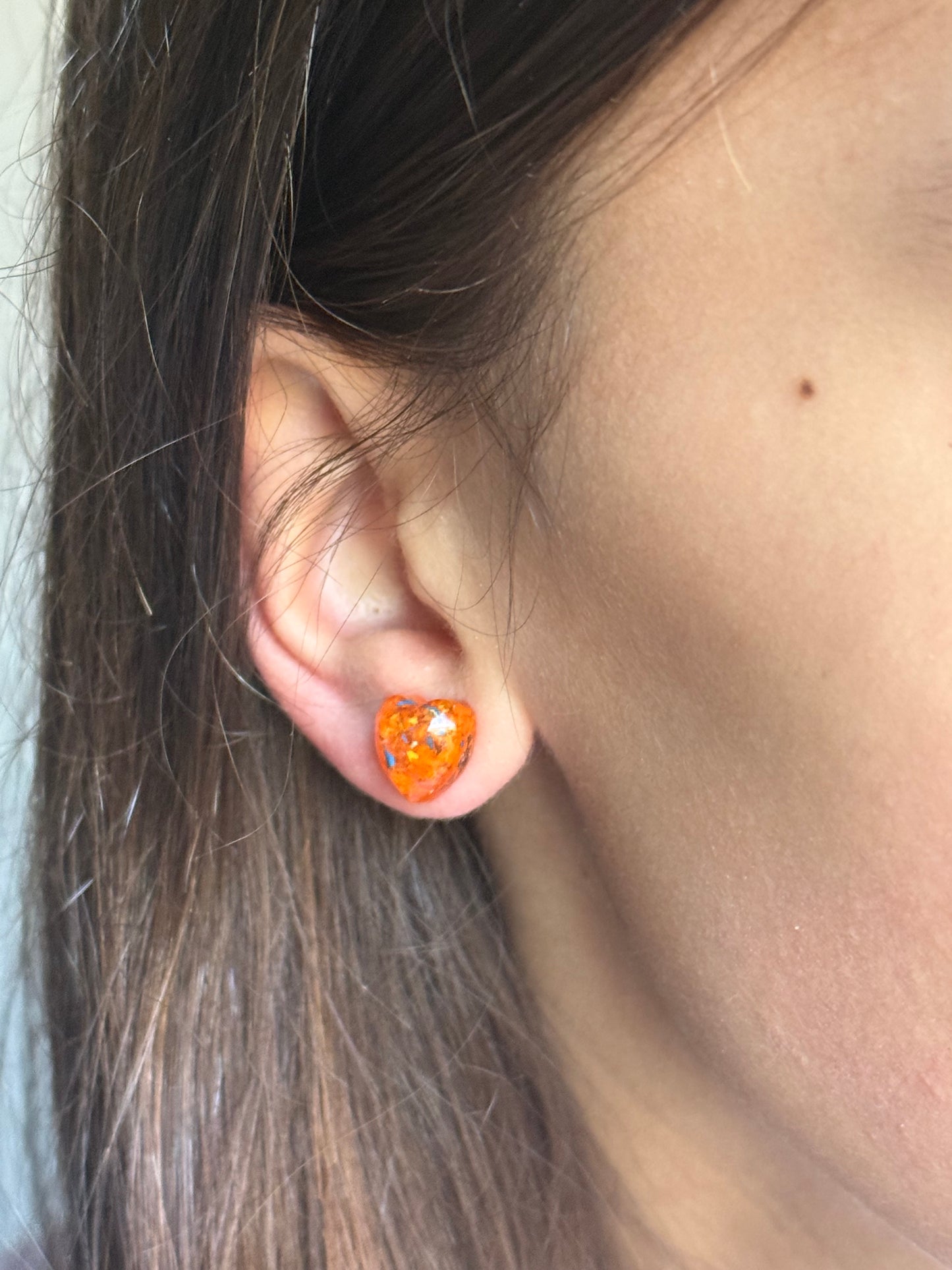 Freckled Orange Heart Studs