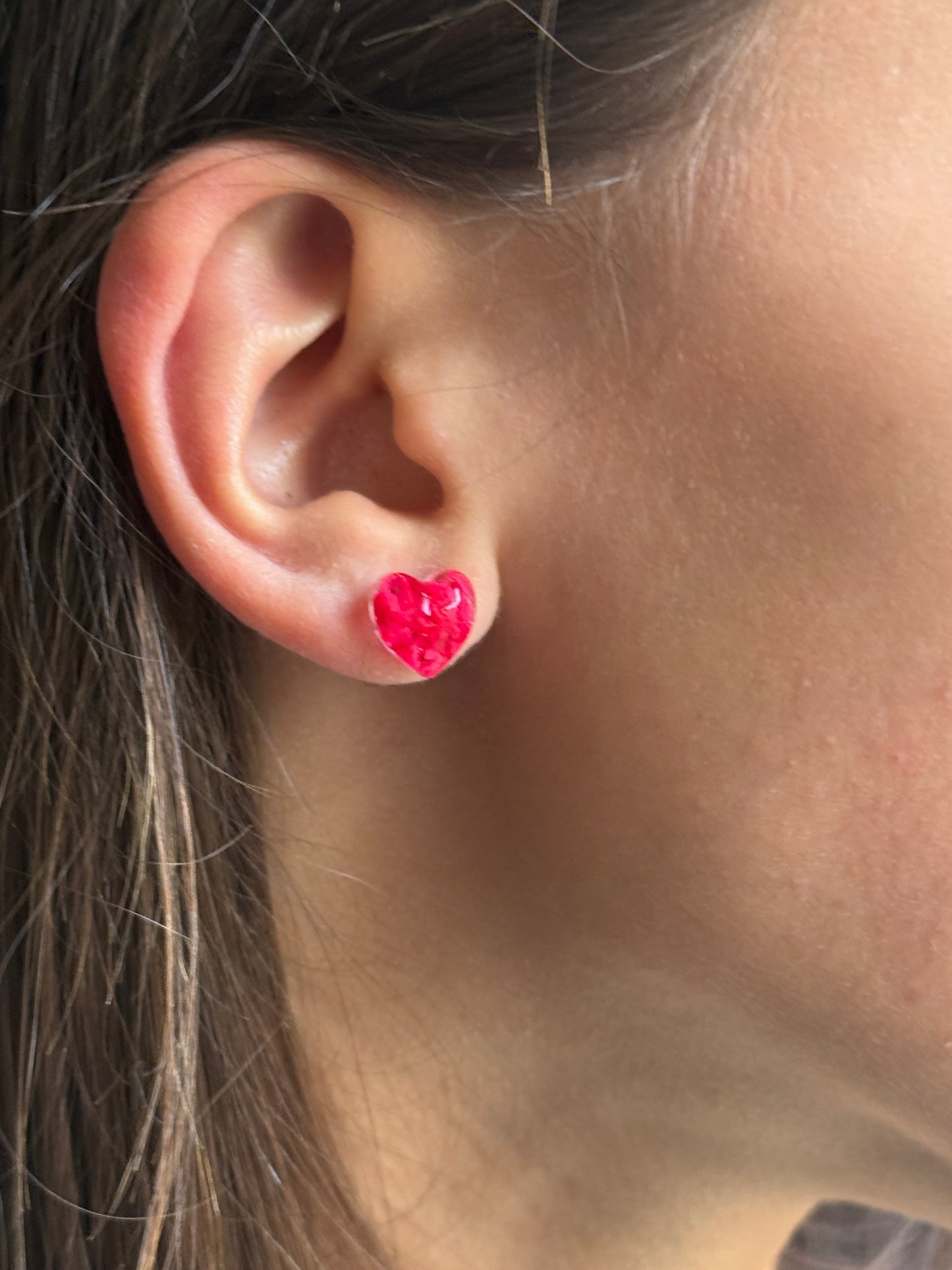 Small Resin Heart Studs (Bold Berry)