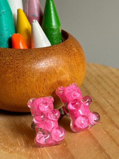 Pink Gummy Crayon Bear Studs