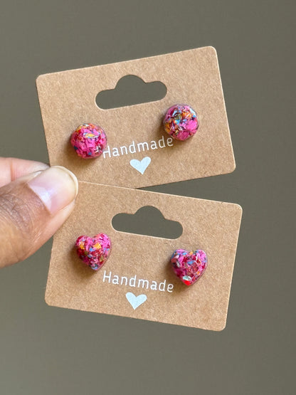 Small Round Crayonfetti Studs (Pink Rainbow)