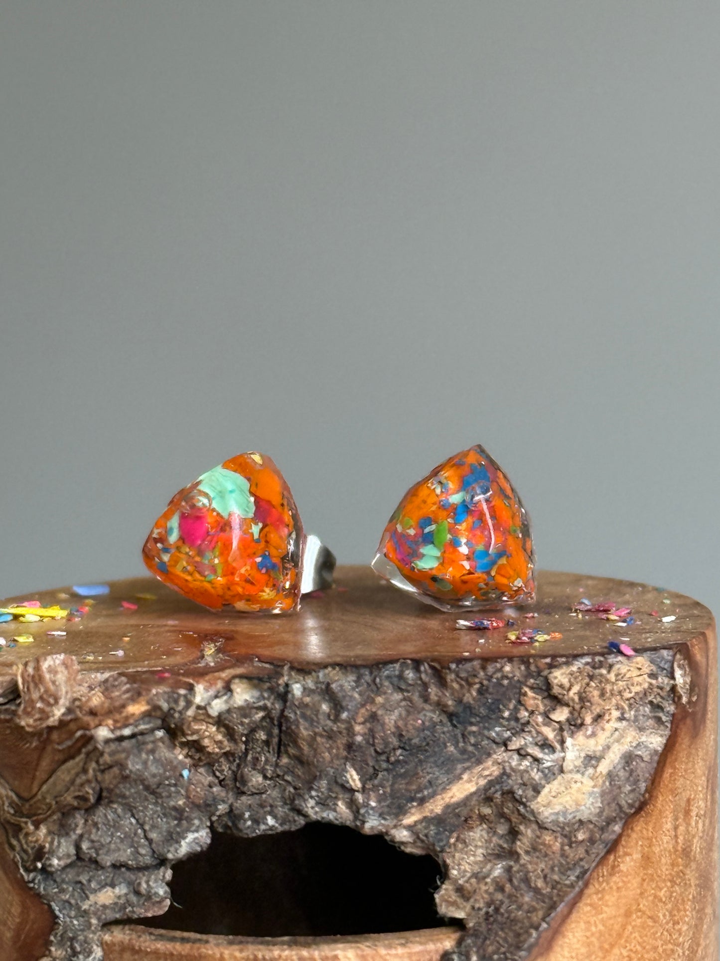 Freckled Orange Triangle Studs