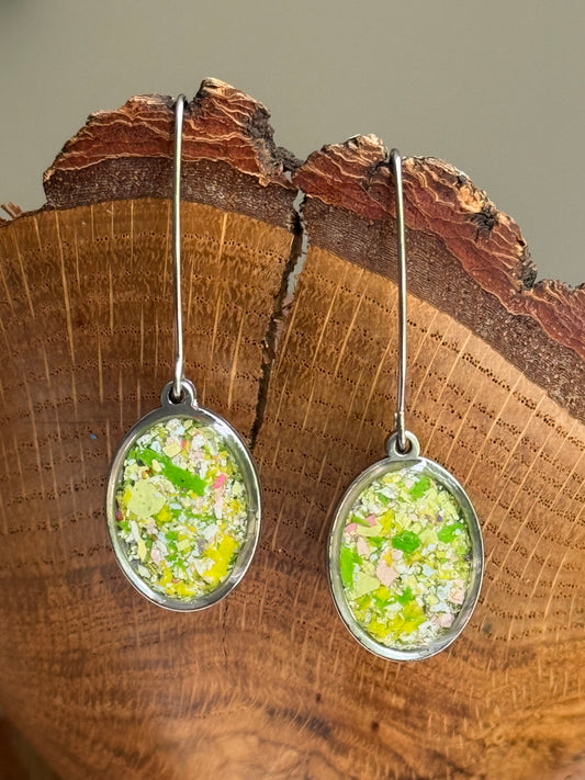 handmade crayon shavings earrings. Crayon jewelry by mother-daughter based in Atlanta, GA.
