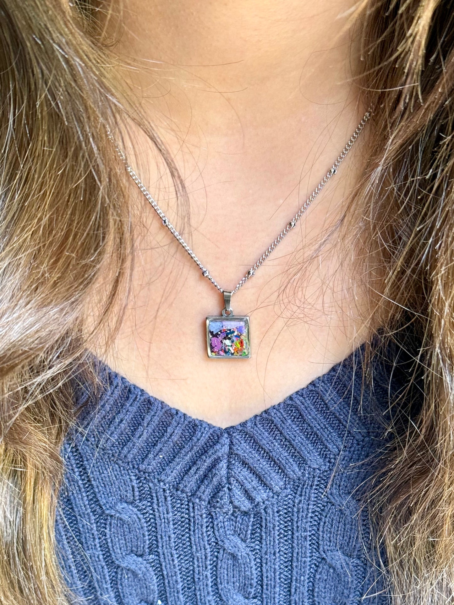 Purply Fireworks Square Pendant