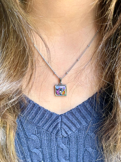 Purply Fireworks Square Pendant