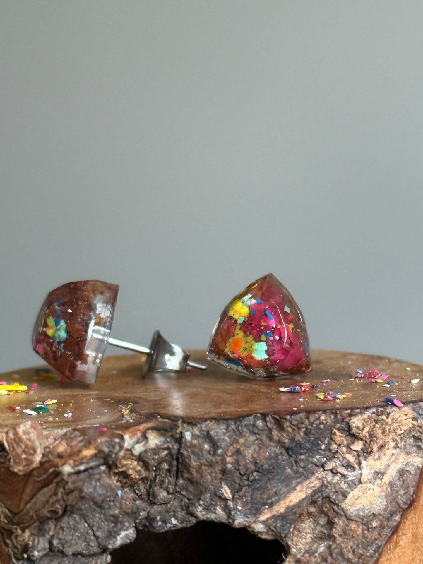 Freckled Copper Triangle Studs