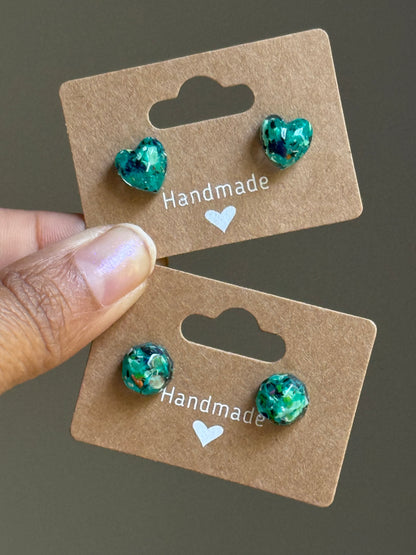 Small Heart Crayonfetti Studs (Caribbean Sea)