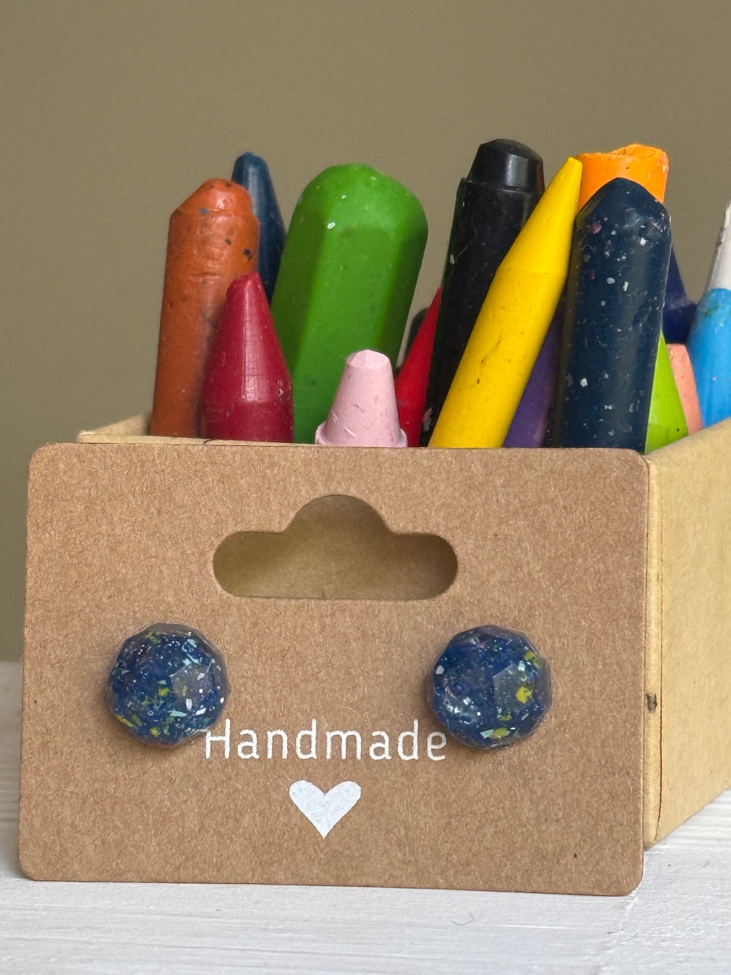 Small Round Crayonfetti Studs (Metallic Blue)