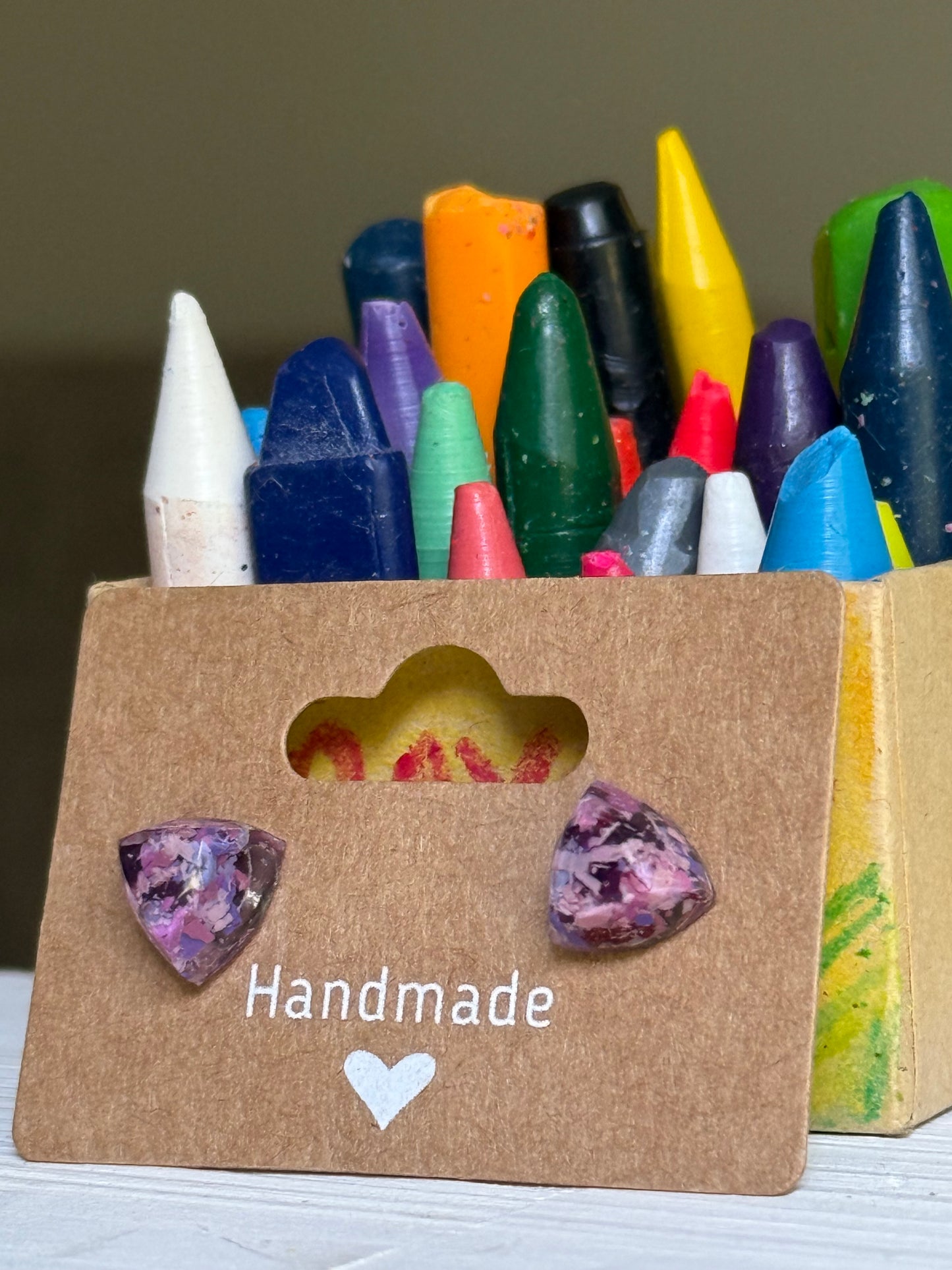 Small crayon triangle Studs (purples)