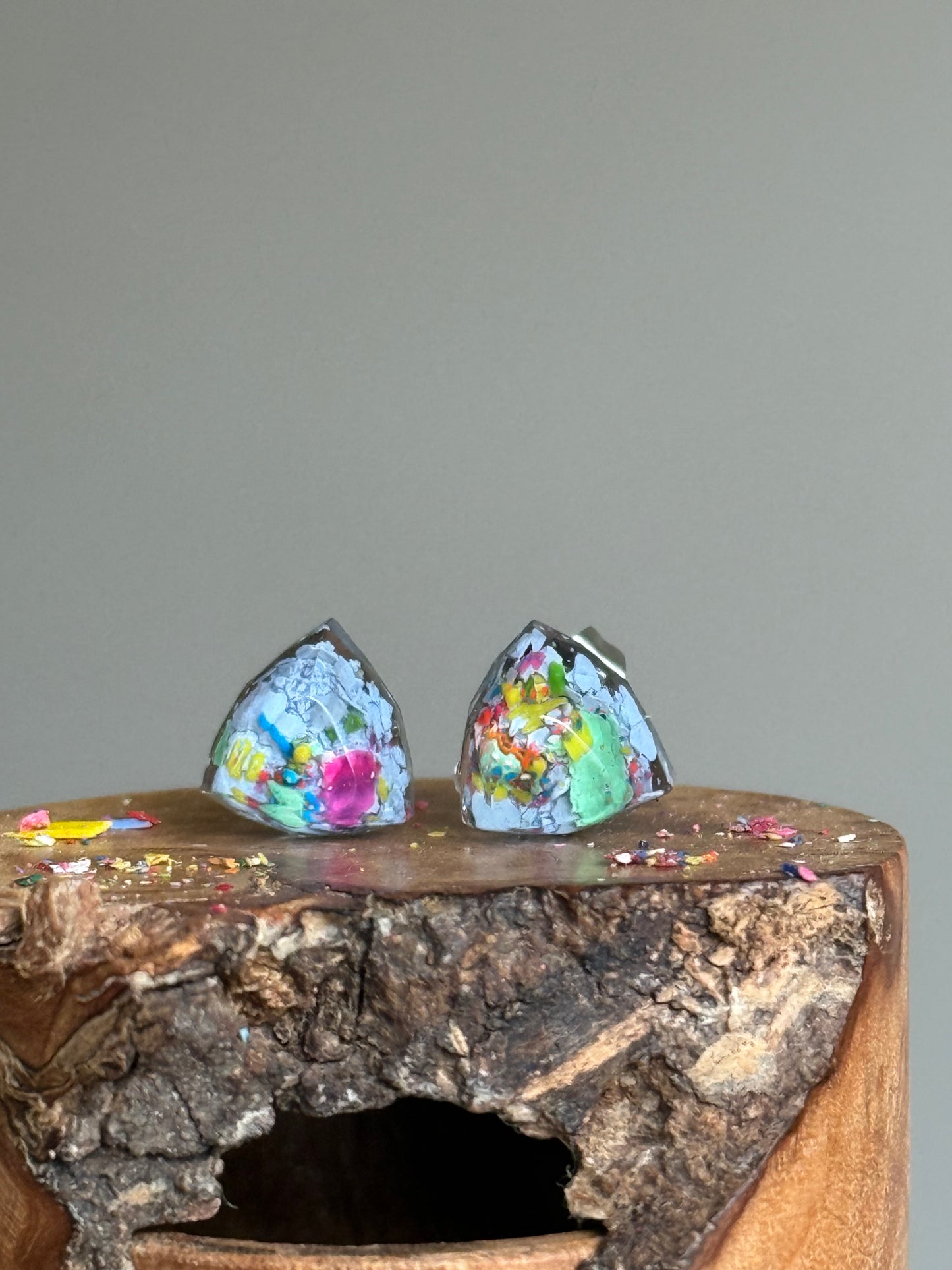 Freckled Periwinkle Triangle Studs