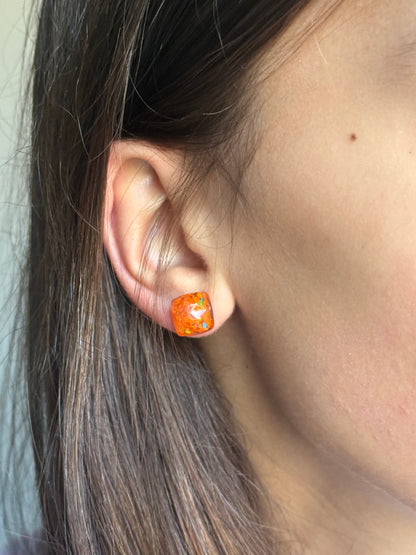 Freckled Orange Square Studs