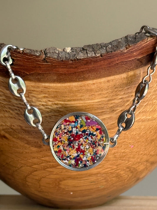 Mariner bracelet, stainless steel, filled with crayons. Crayon jewelry by Crayonfetti.  
