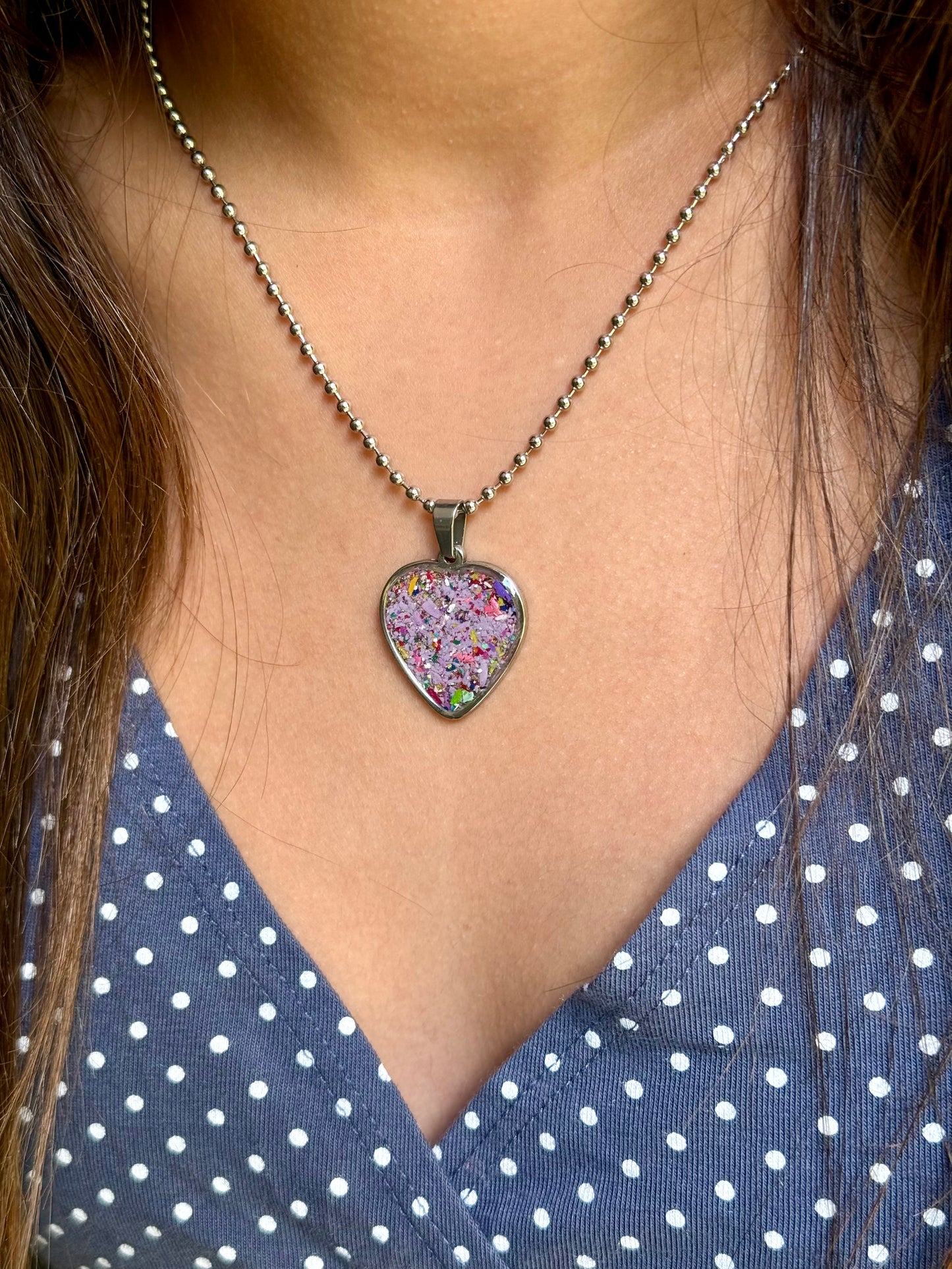 Freckled Lavender Heart Necklace