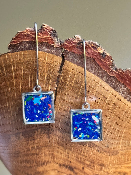 Square Drop Earrings (Freckled Blue)