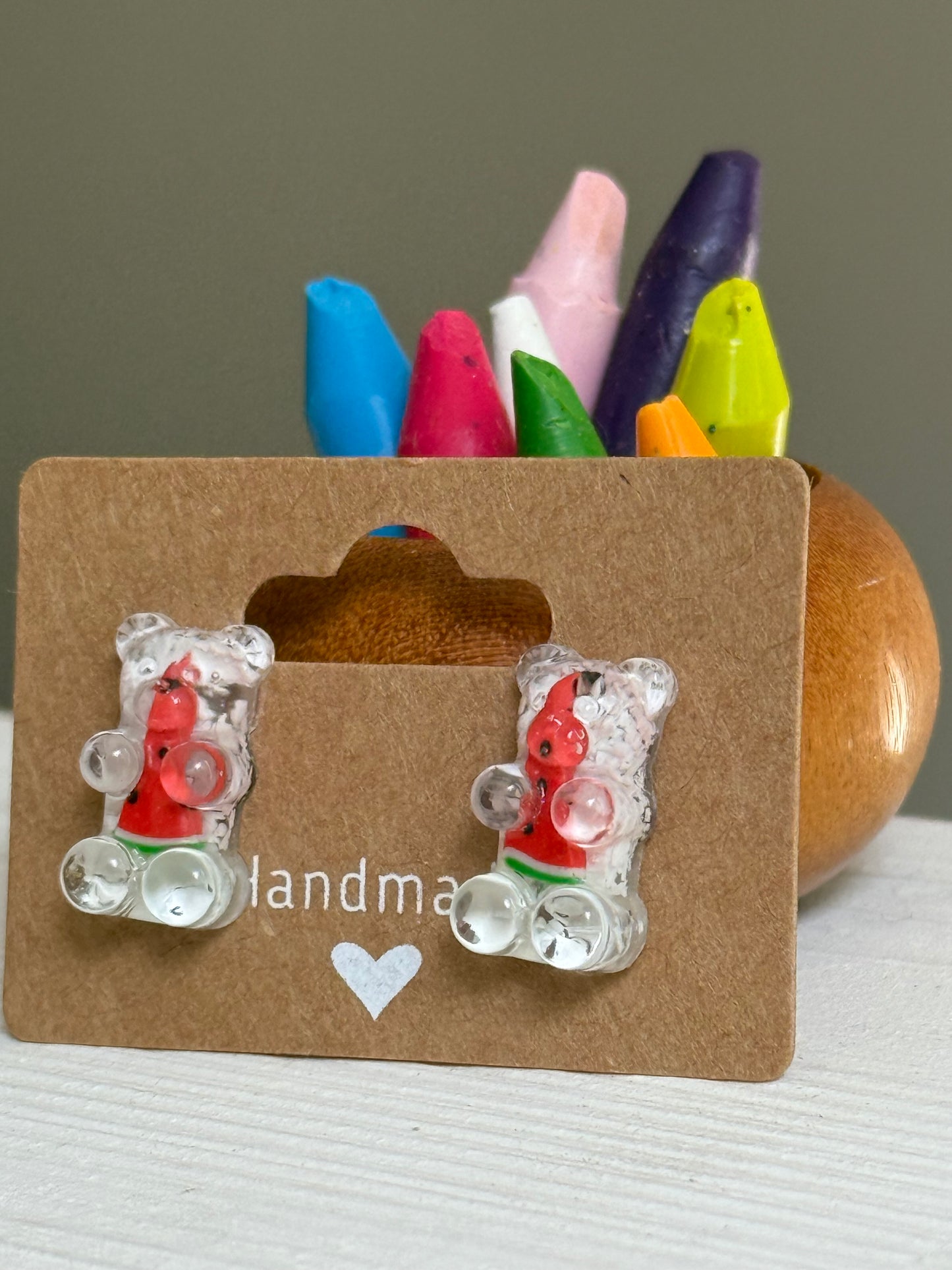 Watermelon Wedge Crayon Gummy Bear Studs