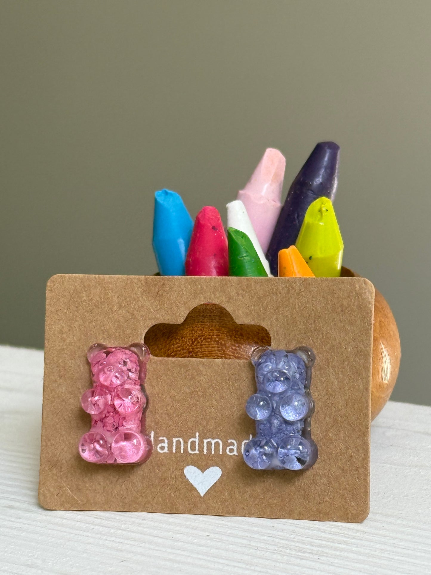 Mismatched Crayon Gummy Bear Studs