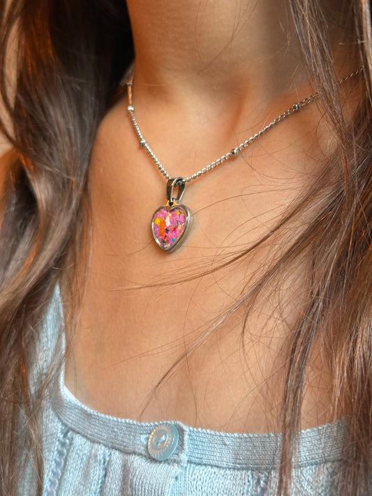 Sarai Small Crayon Heart Pendant (Pink Palm)