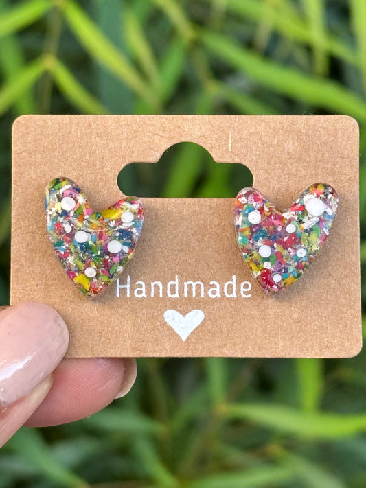 Polka Resin Heart Studs