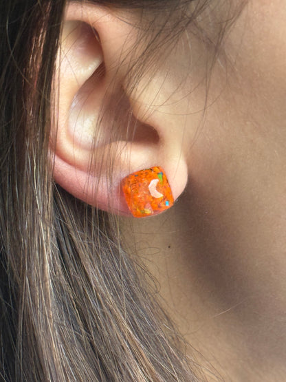 Freckled Orange Square Studs