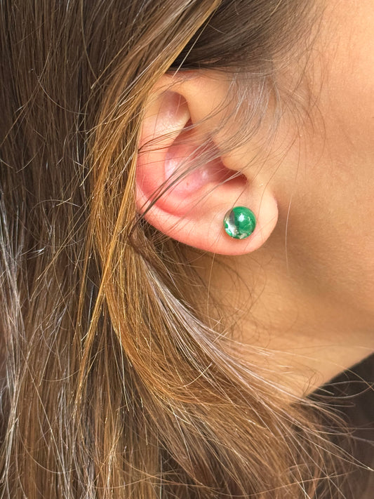 Small Crayon Globe Studs (Dark Green)
