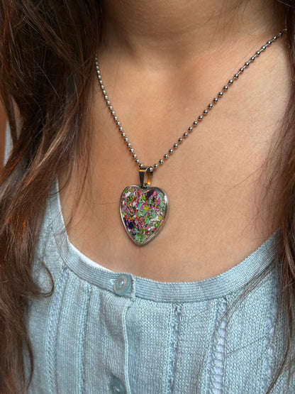 Joy Heart Pendant (Large - Teals & Purples)