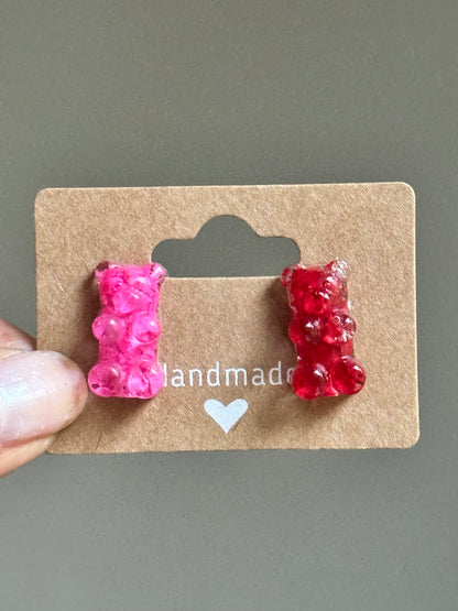 Crayon Bear Studs (Red and Pink)