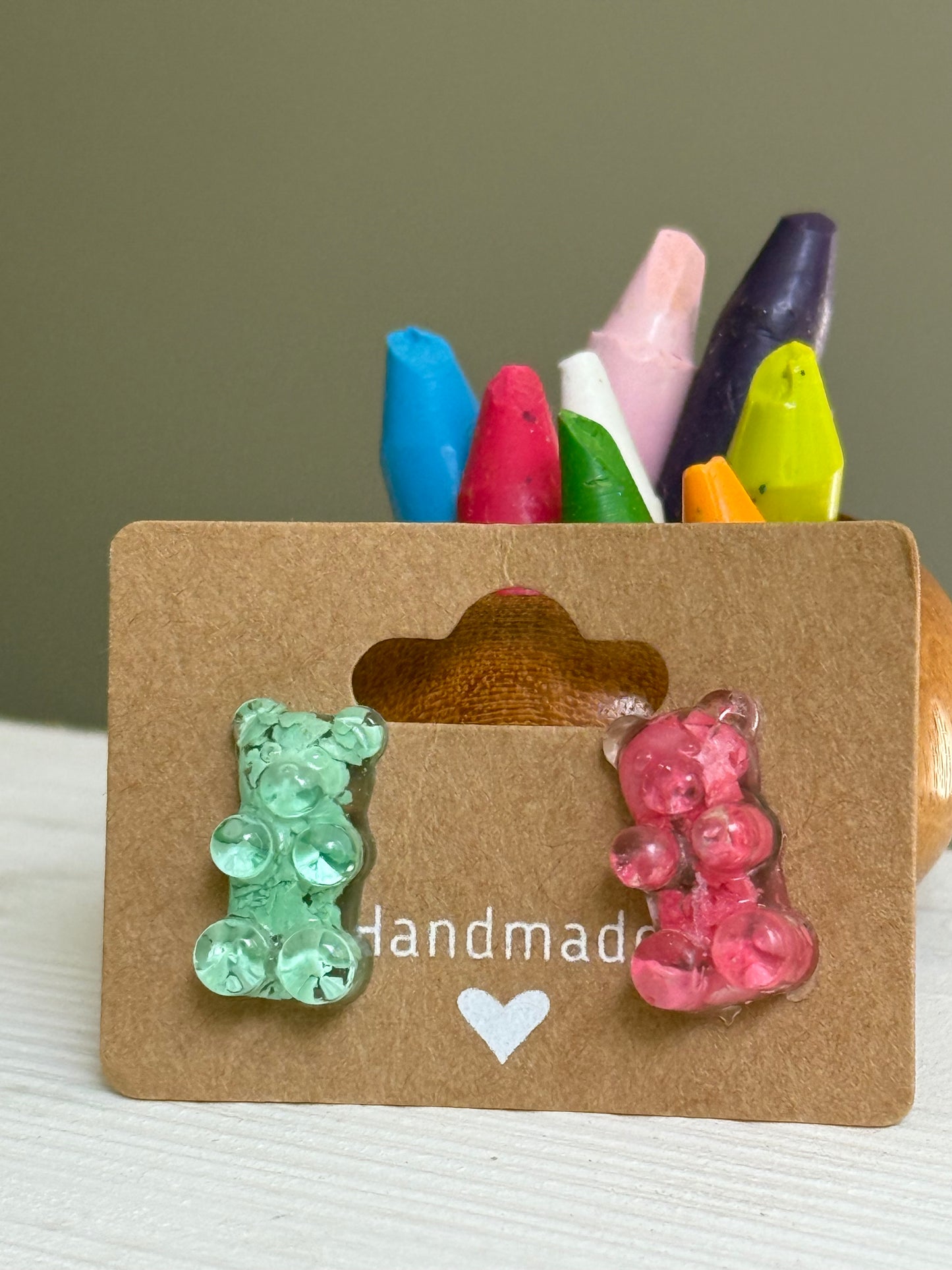 Mismatched Crayon Gummy Bear Studs