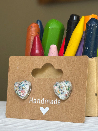 Small Heart Crayonfetti Studs (Freckled White)