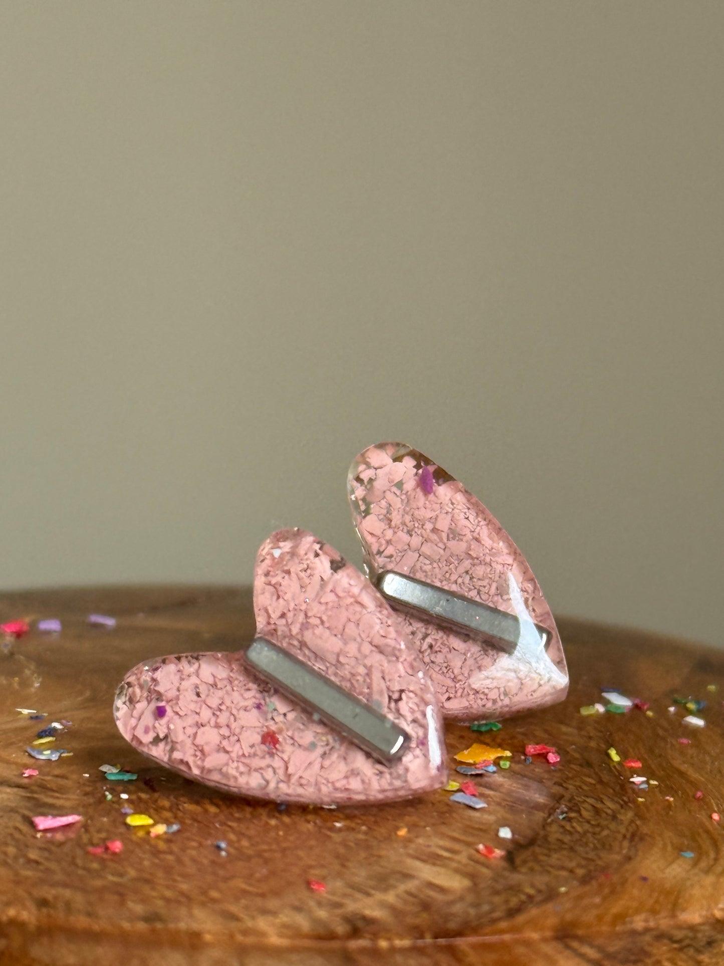 Dusty Rose Heart Studs (Silver)