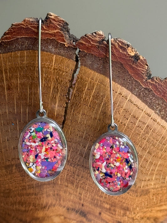 oval earring statement and lightweight made with crayons.  crayon jewelry by mother daughter