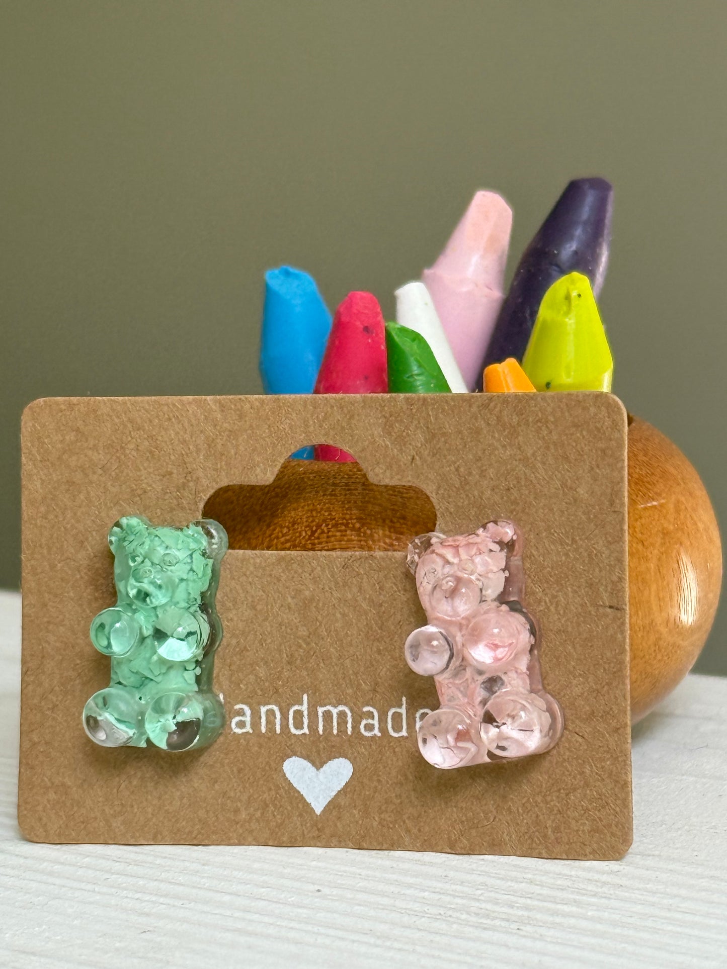 Mismatched Crayon Gummy Bear Studs