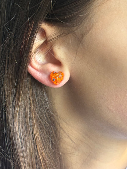 Freckled Orange Heart Studs