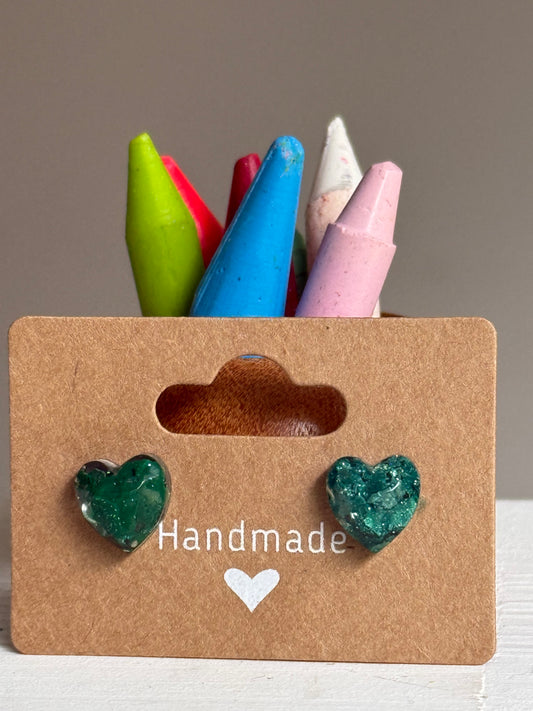 Small Heart Crayonfetti Studs (Emerald)
