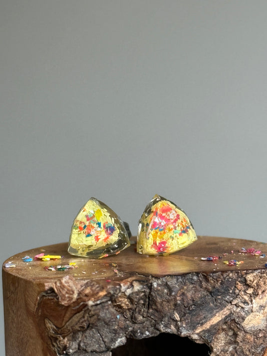 Freckled Canary Triangle Studs