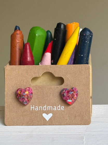 Small Heart Crayonfetti Studs (Pink Rainbow)