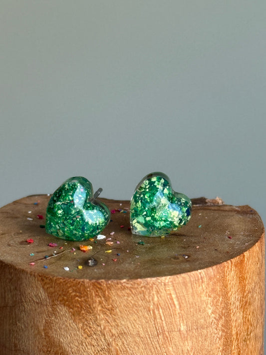 small colorful studs made with recycled crayons. Our crayon jewelry are a joyful pop-of-color made from our mother-daughter studio in Atlanta, GA.