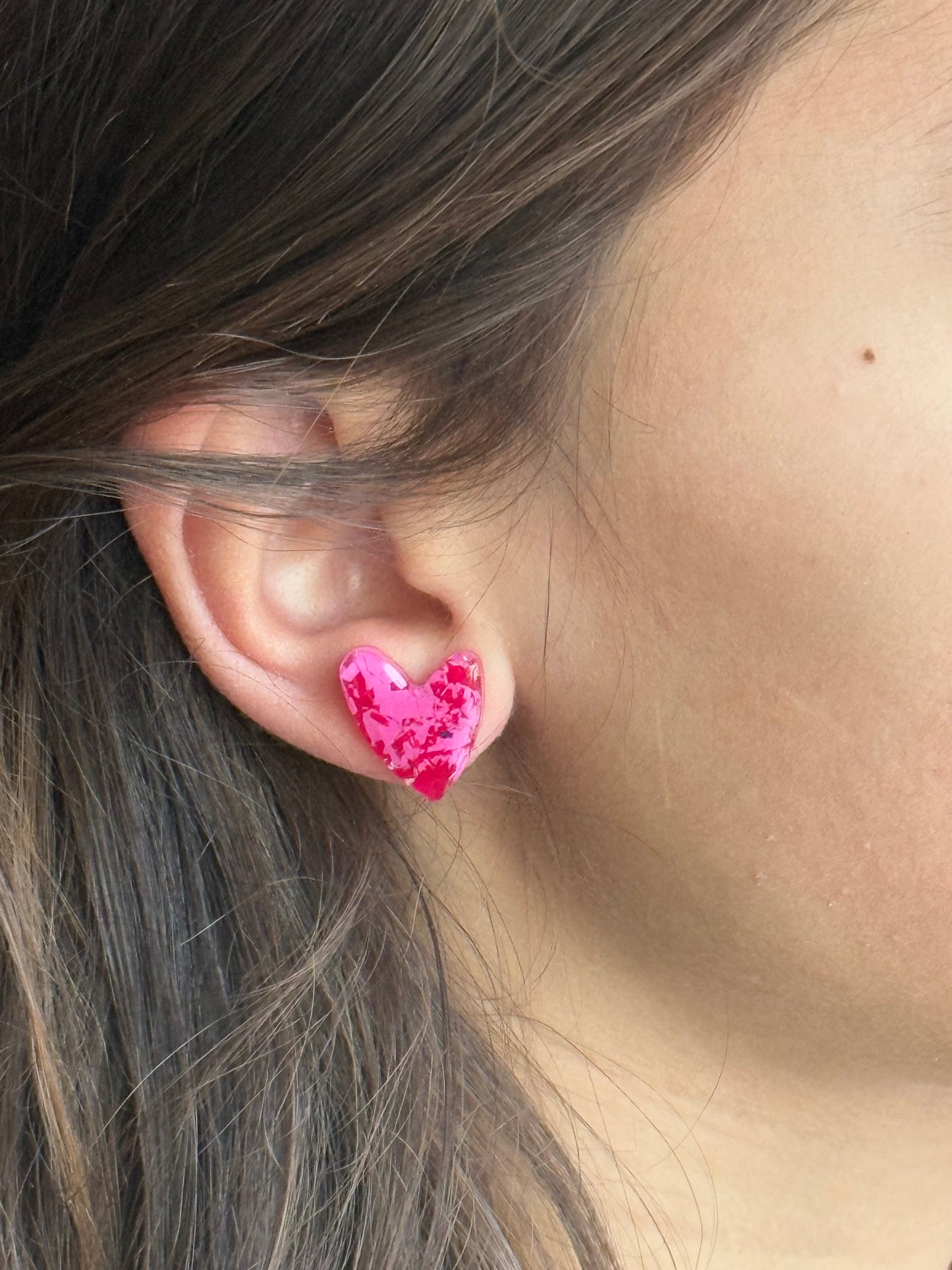 Pink & Red Heart Studs (Lg)