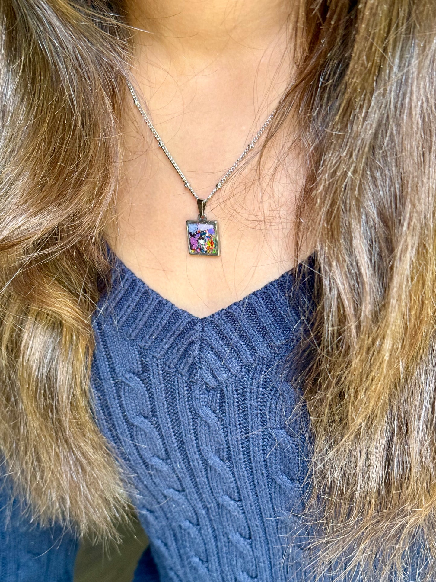 Purply Fireworks Square Pendant